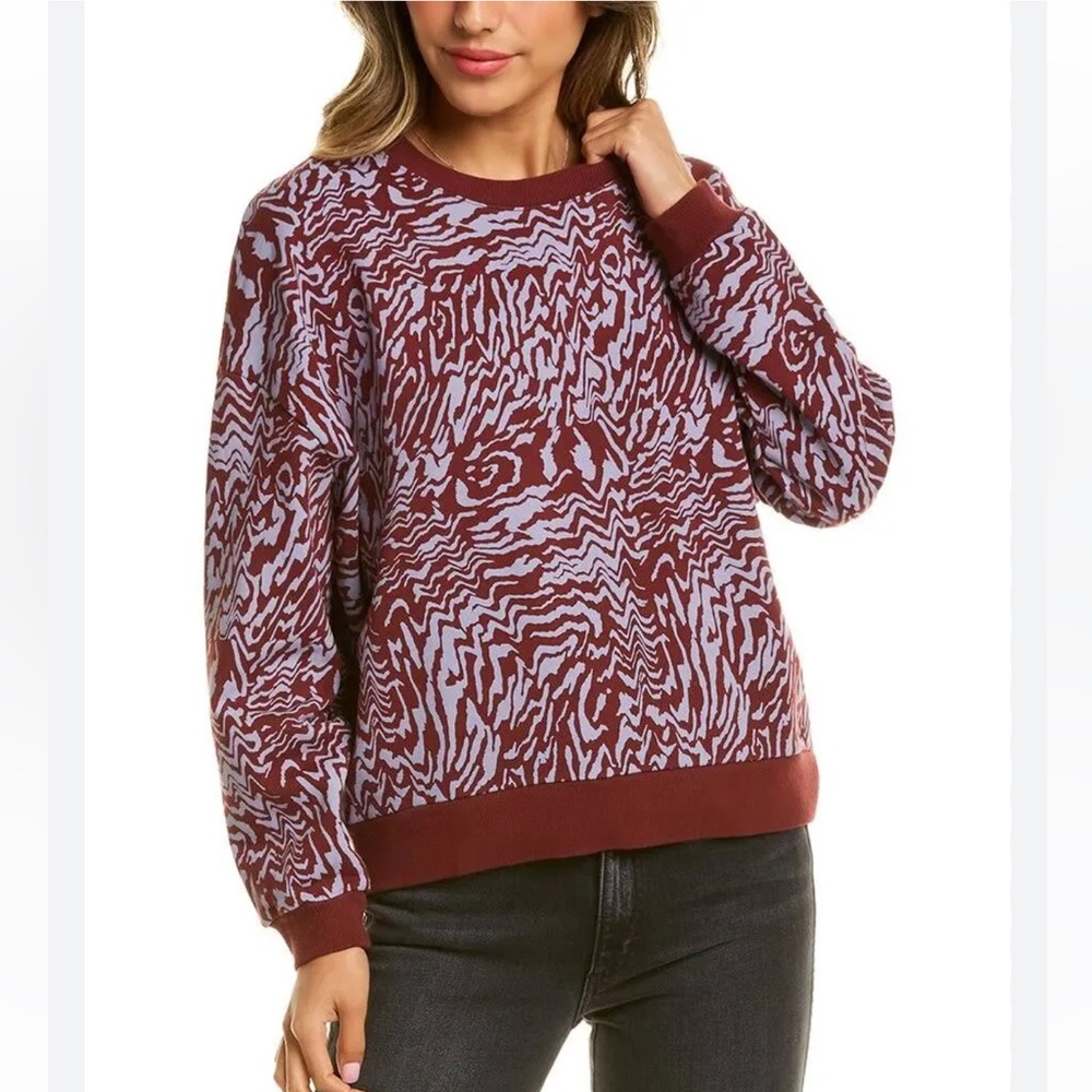 Madewell maroon lavender oversized sweatshirt tiger marble print